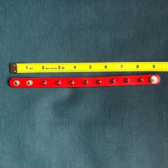 Red Leather Punk Goth Rock Spike Metal Stud Snap Cuff Bracelet NWT - Picture 3 of 4